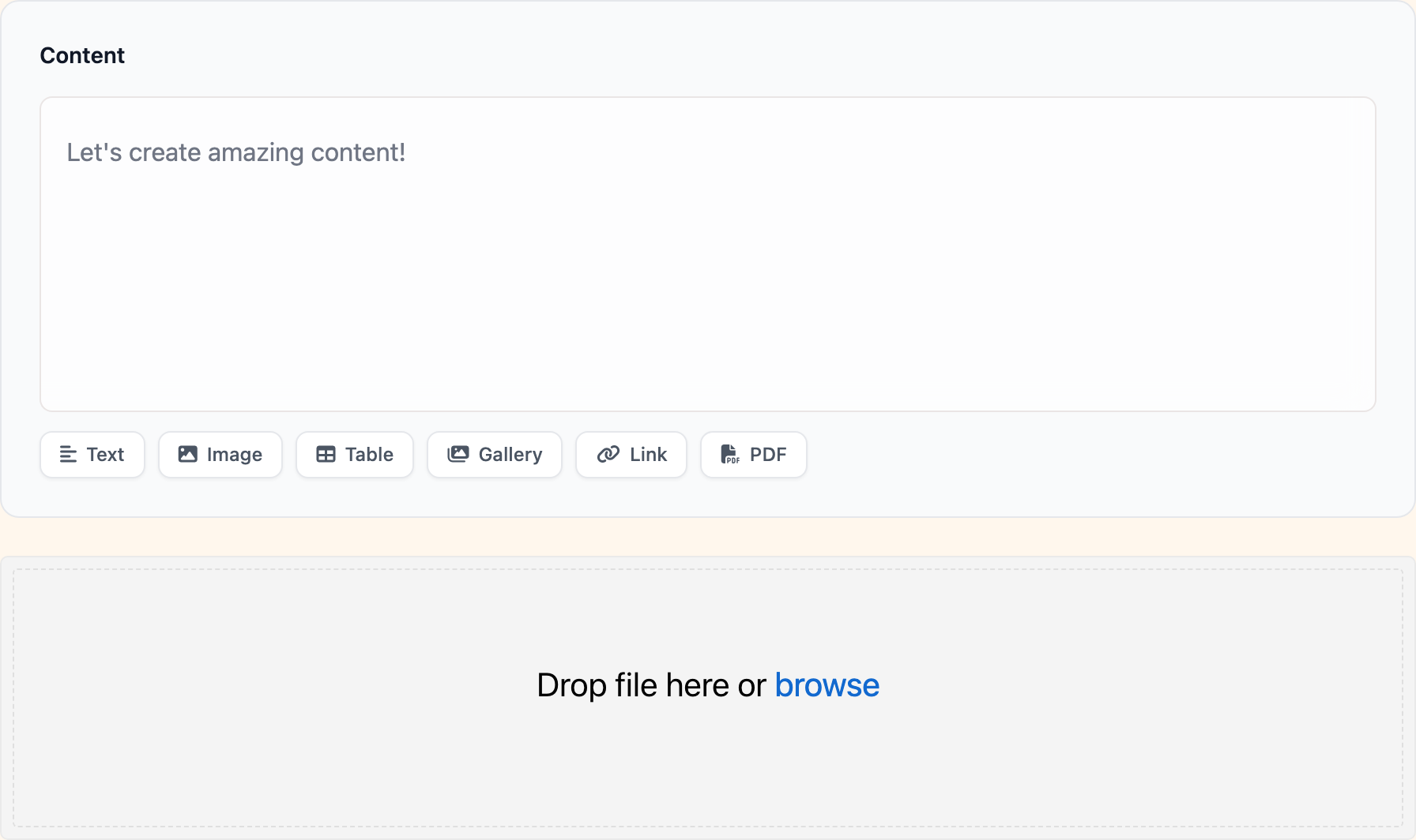 Announcement edit form with content editor and featured image